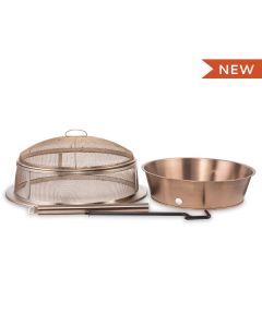 bundled reunion fire pit heat deflector with screen and poker