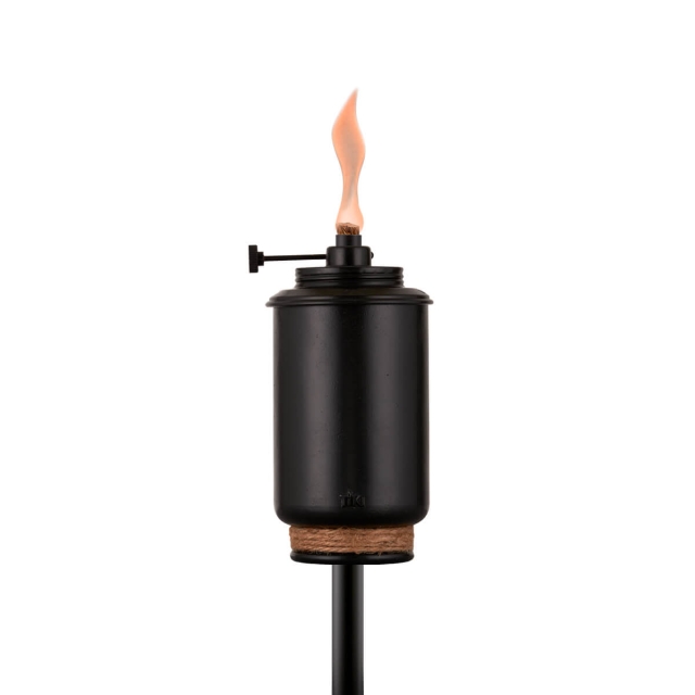 close up adjustable flame black tiki torch