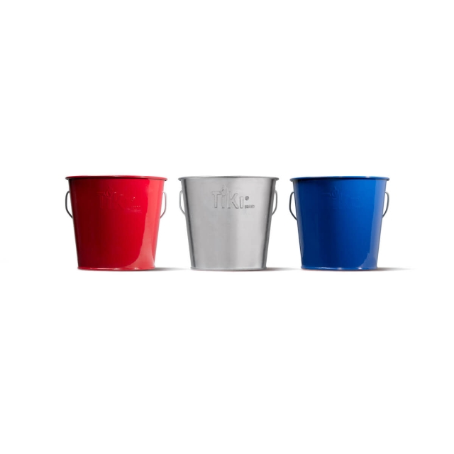 red silver and blue tiki bitefighter wax candles up close white background