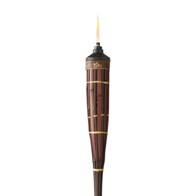 royal polynesian bamboo tiki torch up close white background