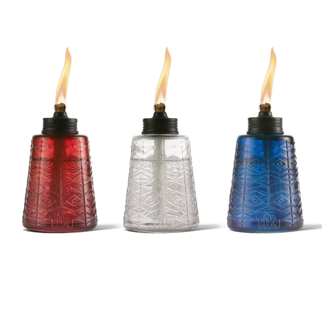 tiki brand molded glass table torch 3 pack - red, white, and blue