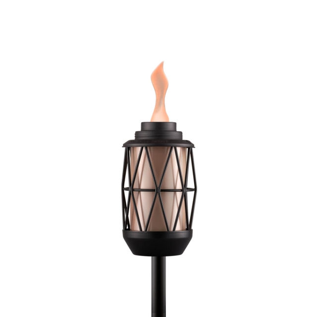close up black metal tiki torch