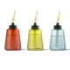 tiki brand molded glass table torch 3 pack in red, blue, and green