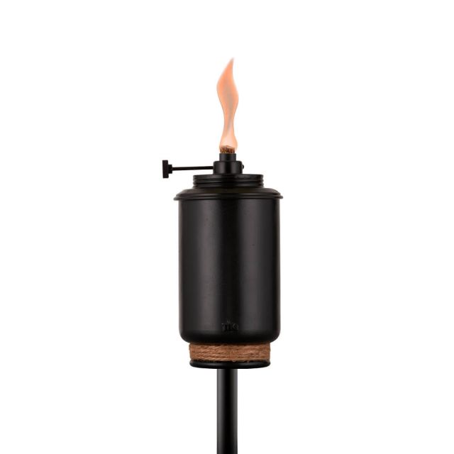 close up adjustable flame black tiki torch