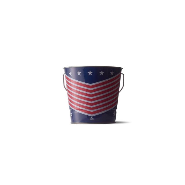 USA pattern tiki wax candle up close white background