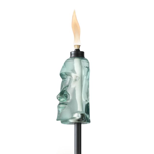 tiki head blue torch up close white background