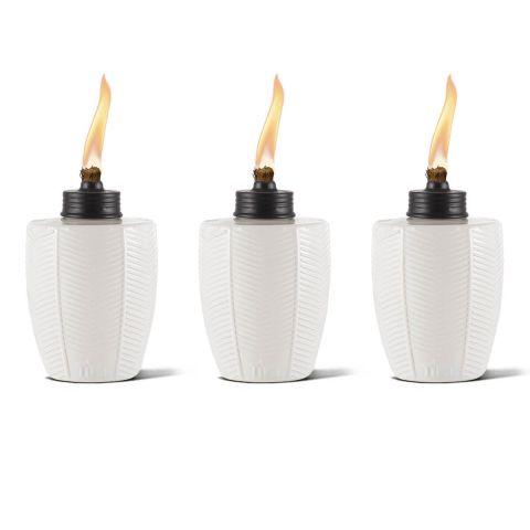 3 PACK - IVORY HERRINGBONE GLASS TABLE TORCHES