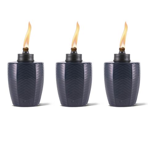 3 PACK - BLUE HERRINGBONE GLASS TABLE TORCHES