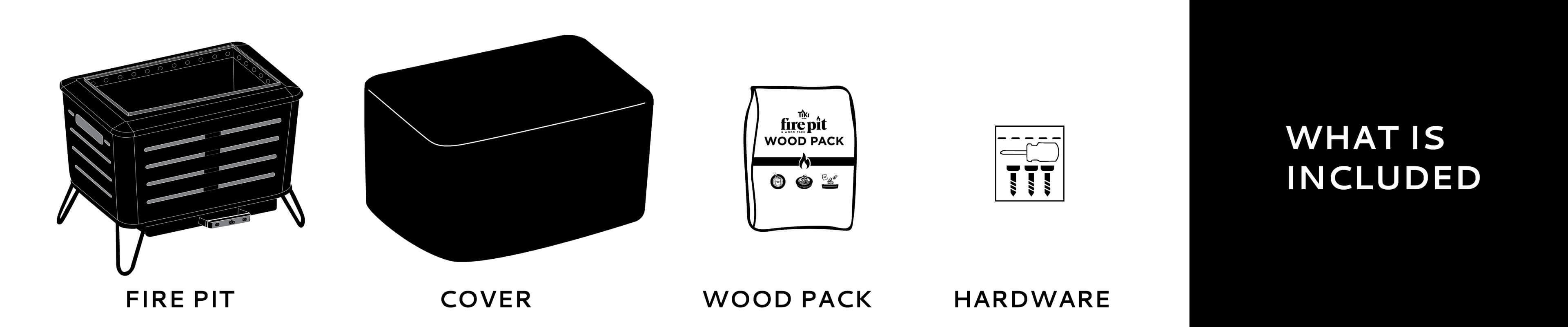 what is included fire pit, cover, wood pack, hardware