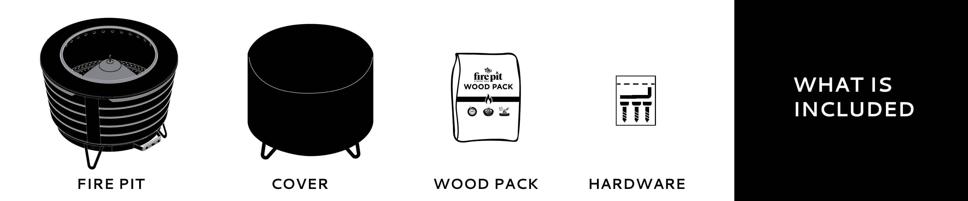 what is included fire pit, cover, wood pack, hardware
