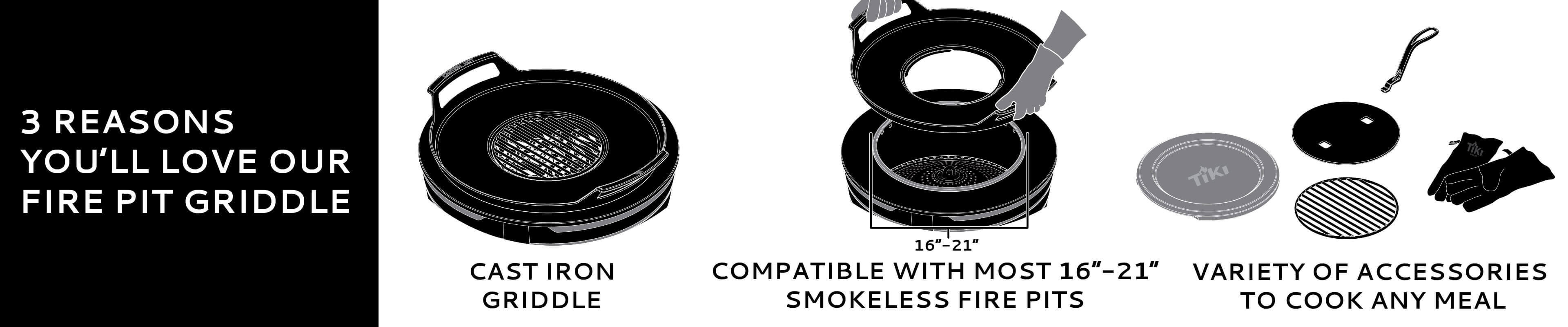 3 reasons you'll love our fire pit griddle, cast iron griddle, compatible with most 16